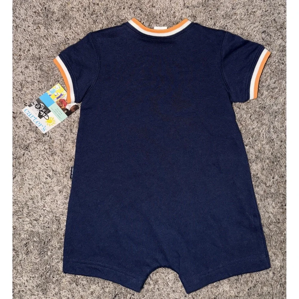 Vintage Carter's Crew Blue Fishing Outfit Romper Jumpsuit‎ Baby Boy 9-12 M New